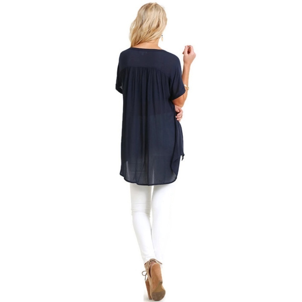 Navy Mandarin Collar Button Up Tunic - Picture 3 of 3